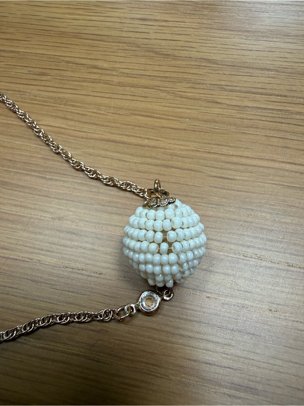 Miriam Haskell Gold-Tone Necklace with Ivory Beaded Orb Pendant Brand New - Picture 8 of 12